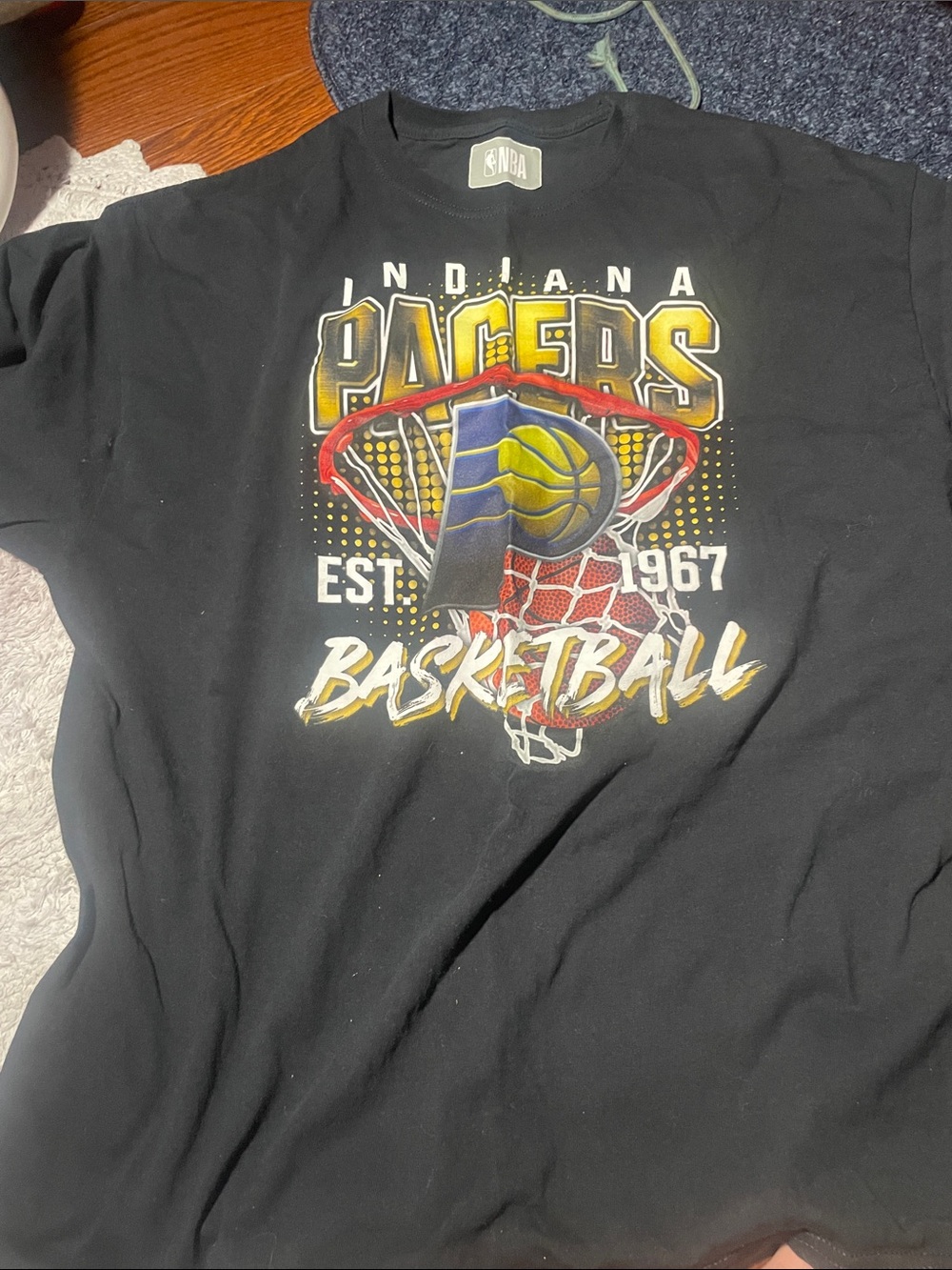 NBA Indiana Pacers Black Graphic Basketball Tee with Yellow & Blue Accents
